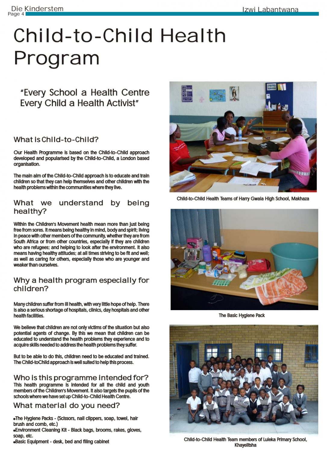 Article on the Child to Child Health Program from Voice of the Children newsletter, June 2008.