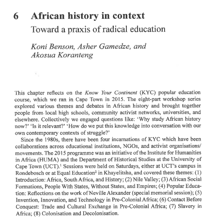 Excerpt from chapter titled African History in Context_ Towards a Praxis of Radical Education