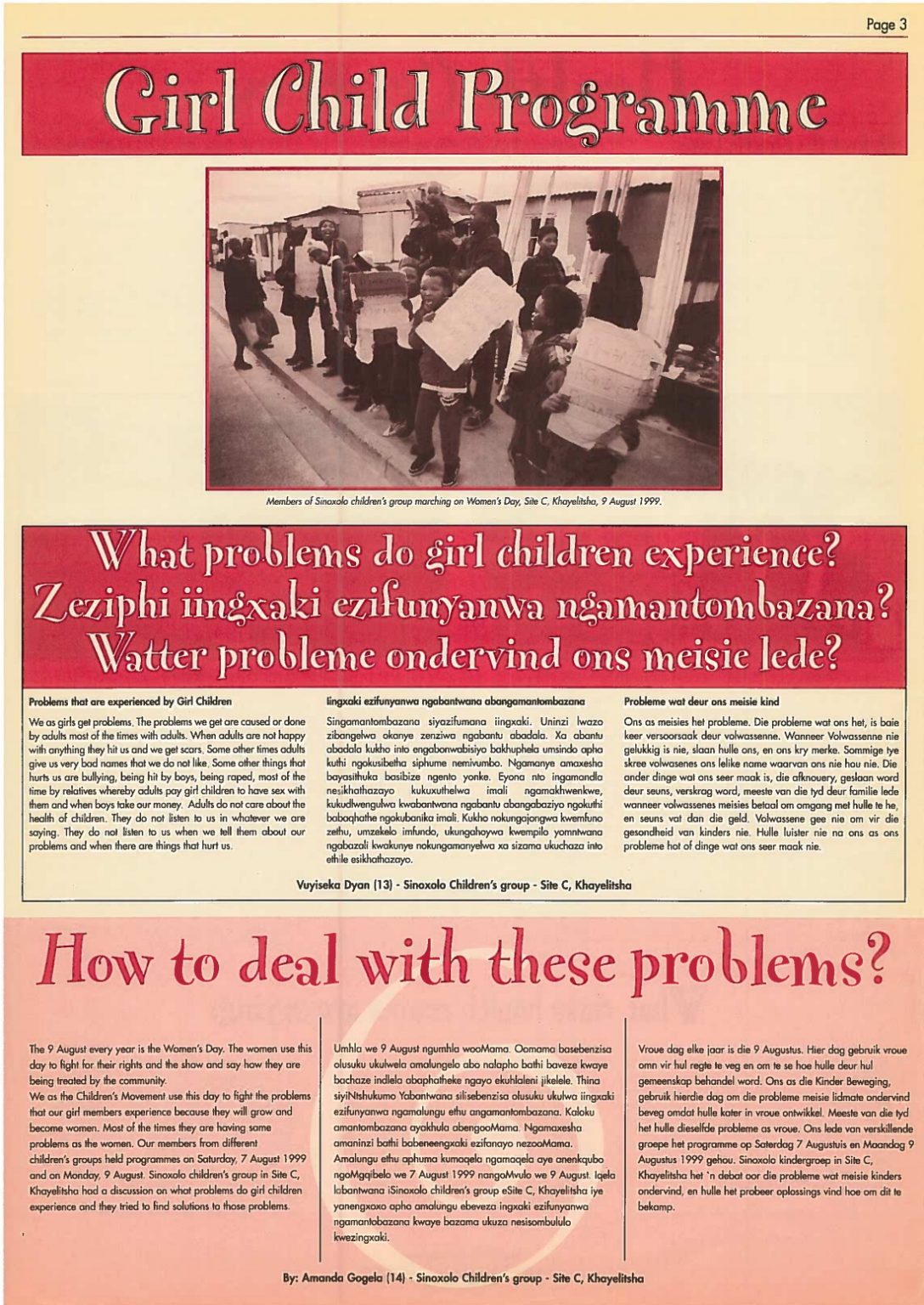 Article on the Girl Child Programme from Voice of the Children, Sept 1999.