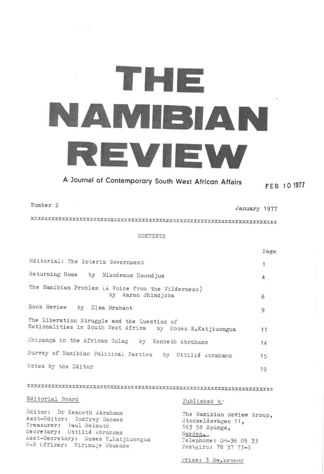 Cover of The Namibian Review. no. 2