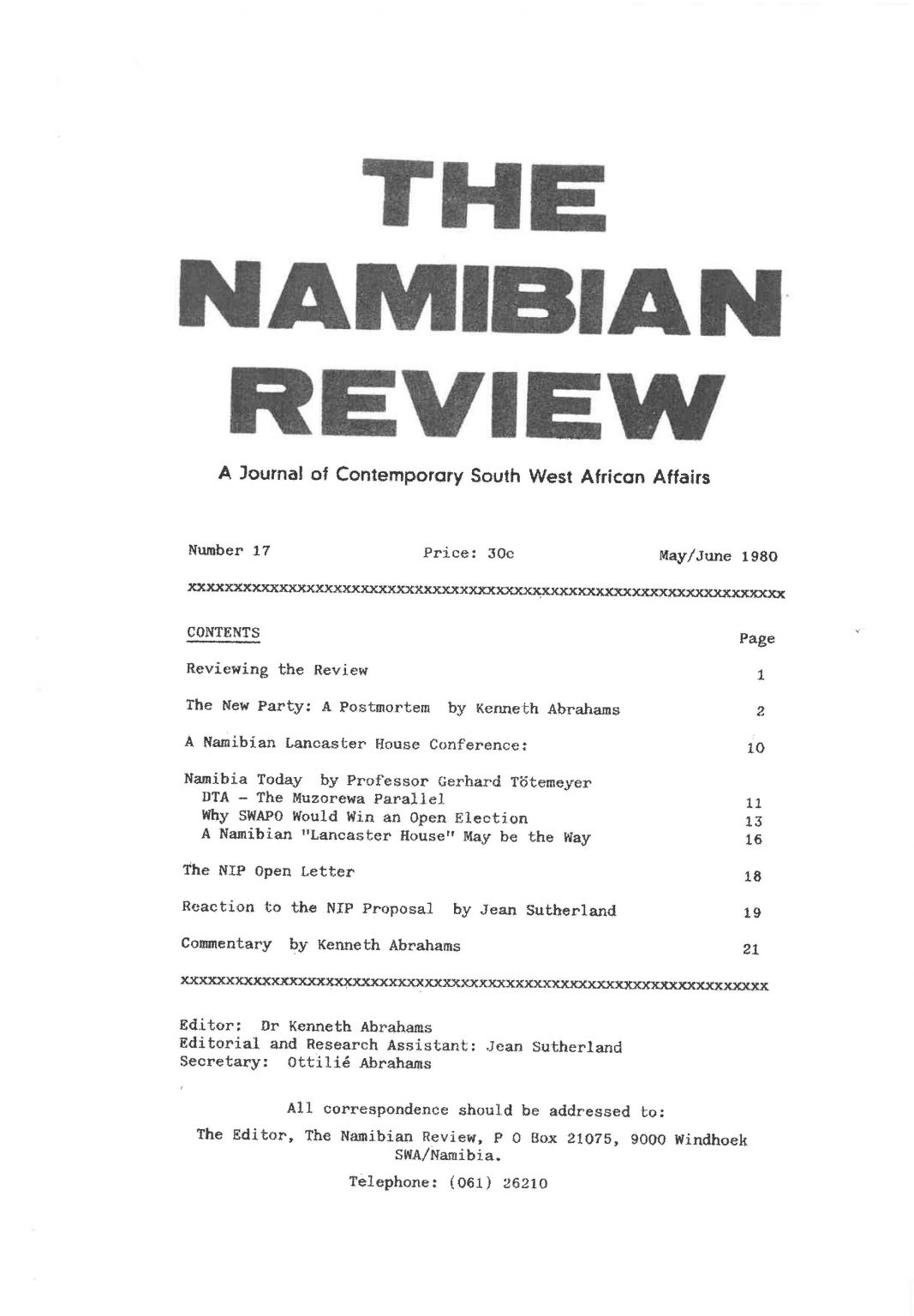 Cover of The Namibian Review. no. 17