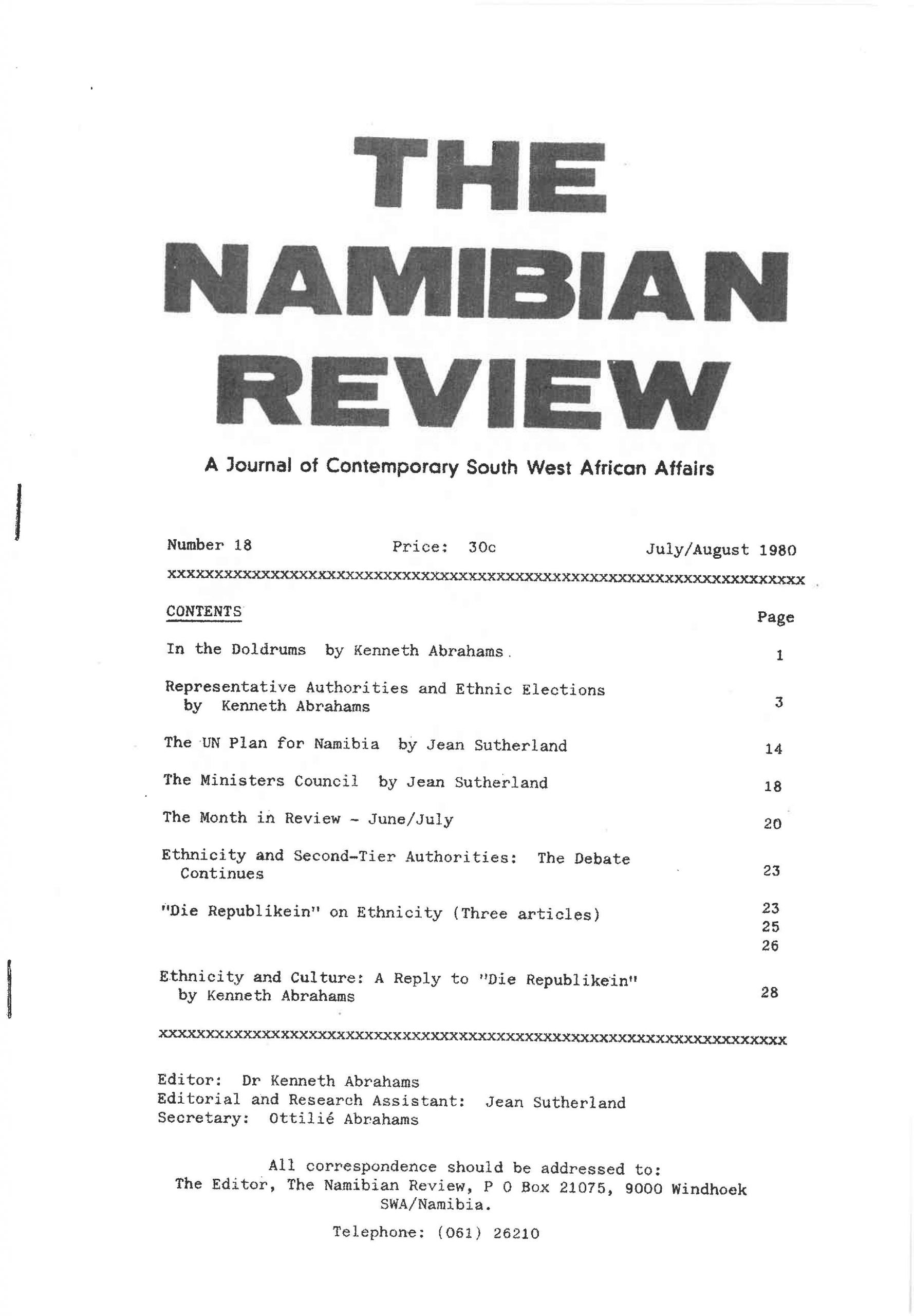 Cover of The Namibian Review. no. 18