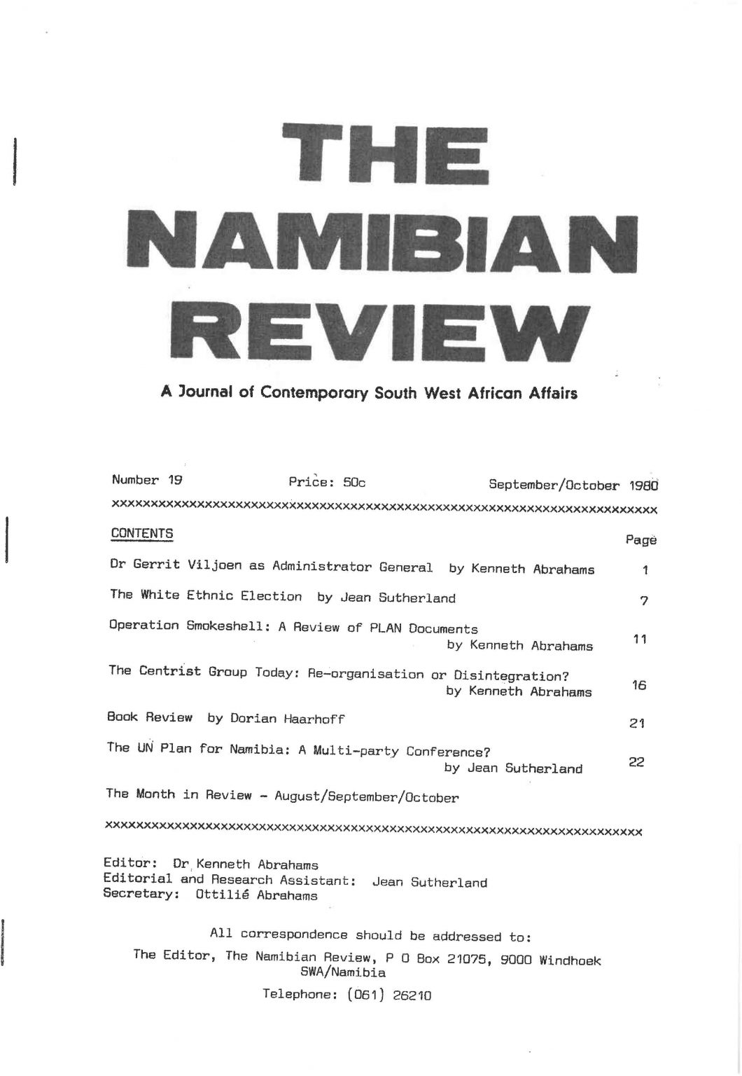 Cover of The Namibian Review. no. 19