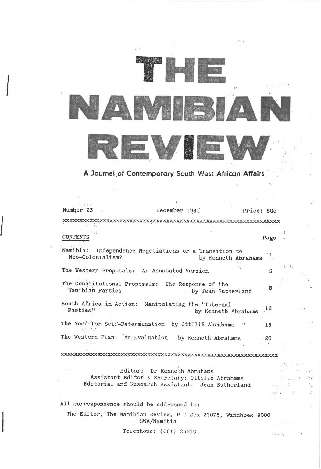 Cover of The Namibian Review. no. 23