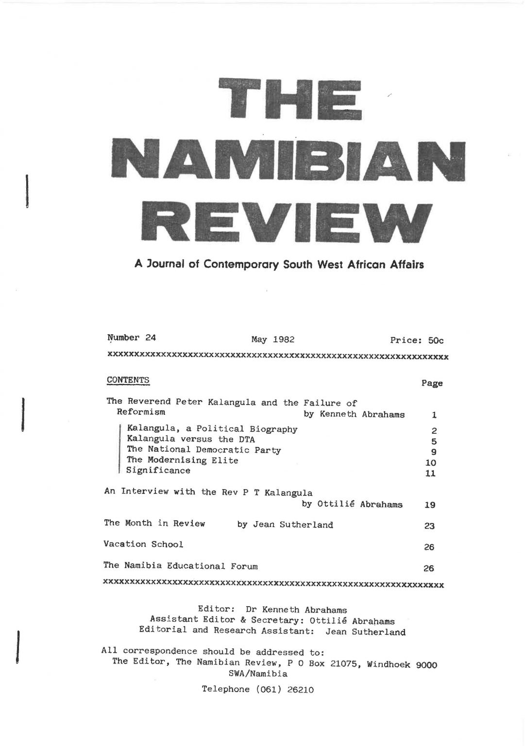 Cover of The Namibian Review. no. 24