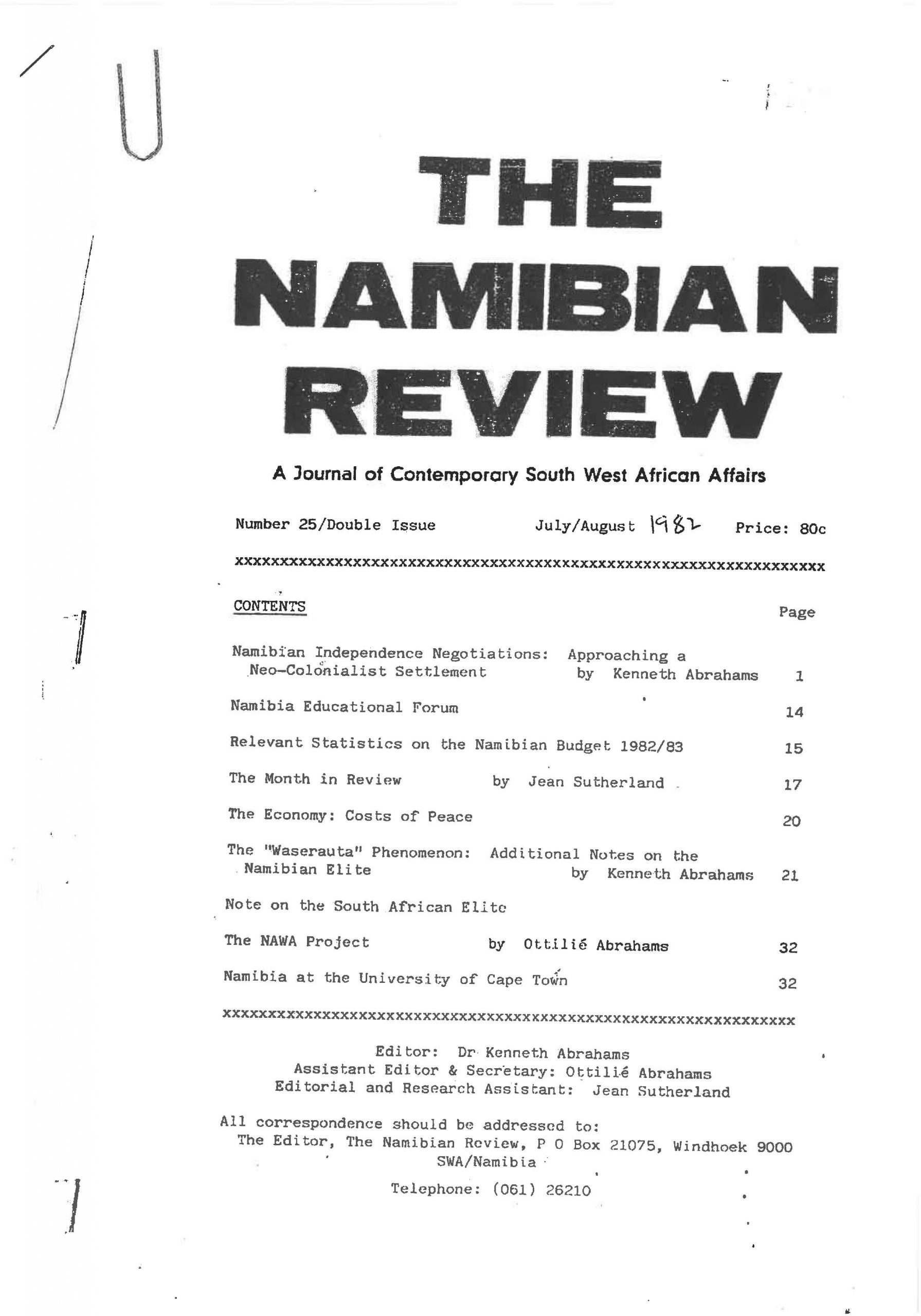 Cover of The Namibian Review. no. 25