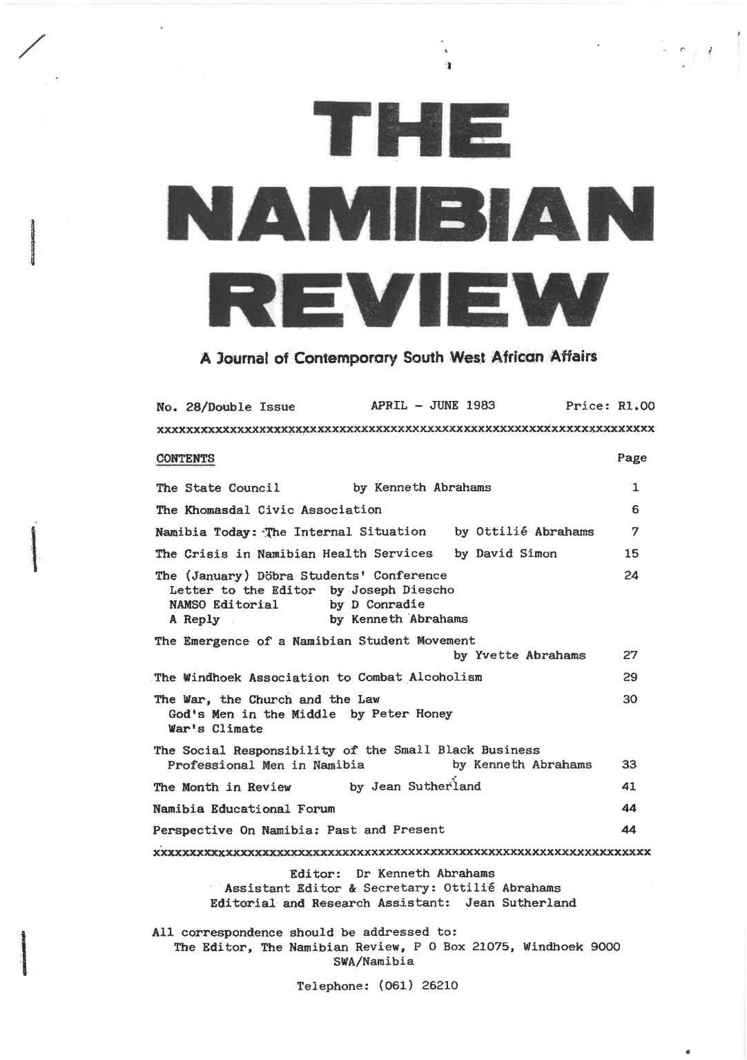 Cover of The Namibian Review. no. 28