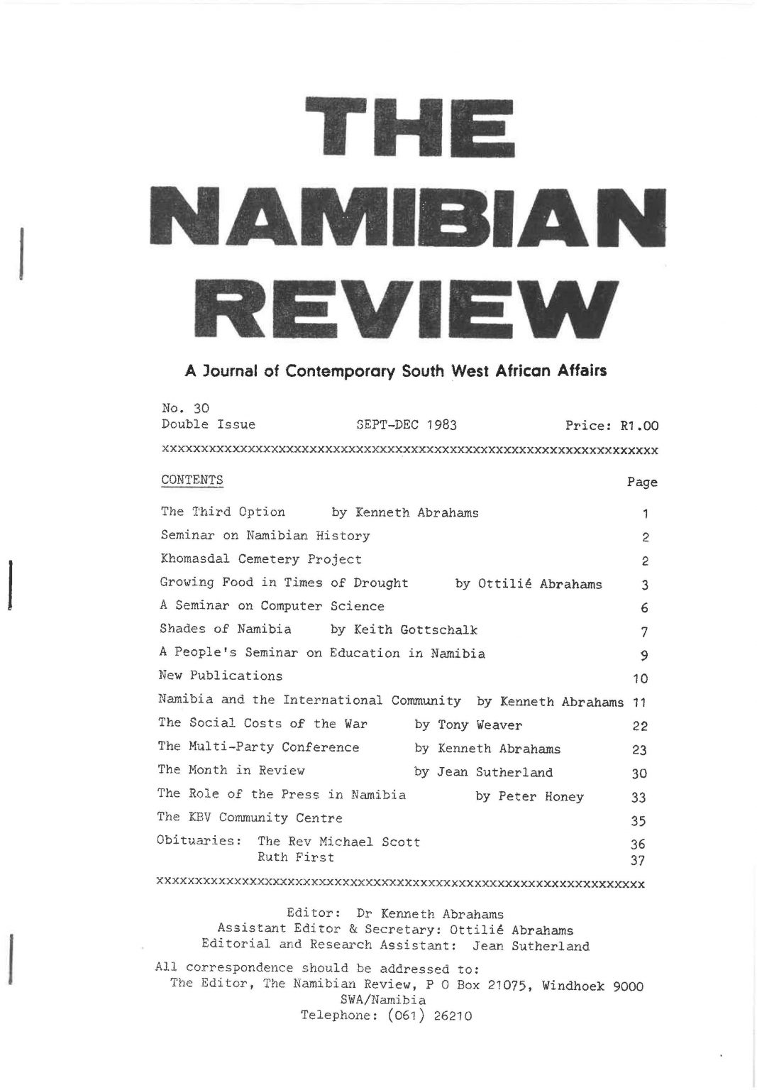 Cover of The Namibian Review. no. 30