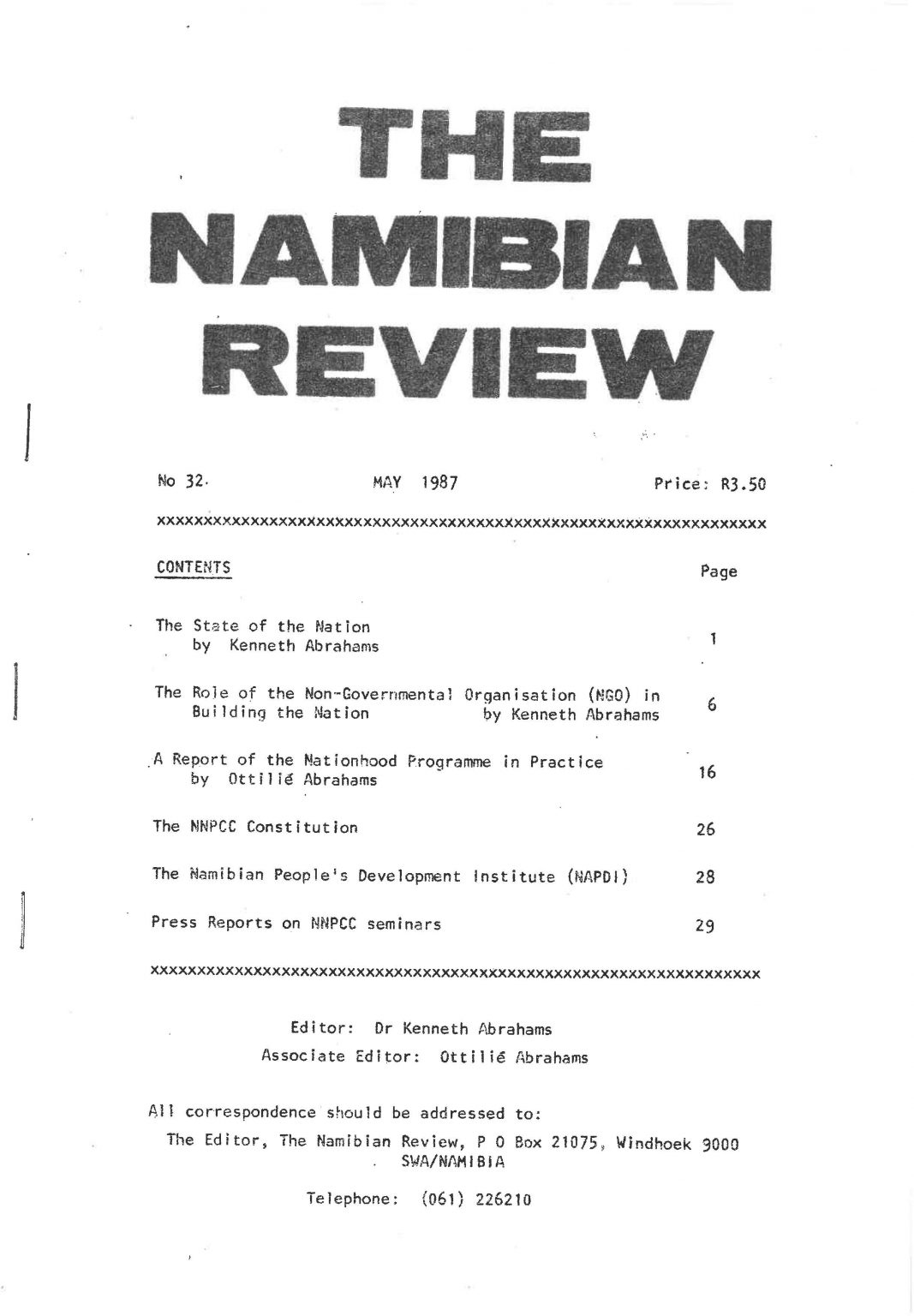 Cover of The Namibian Review. no. 32