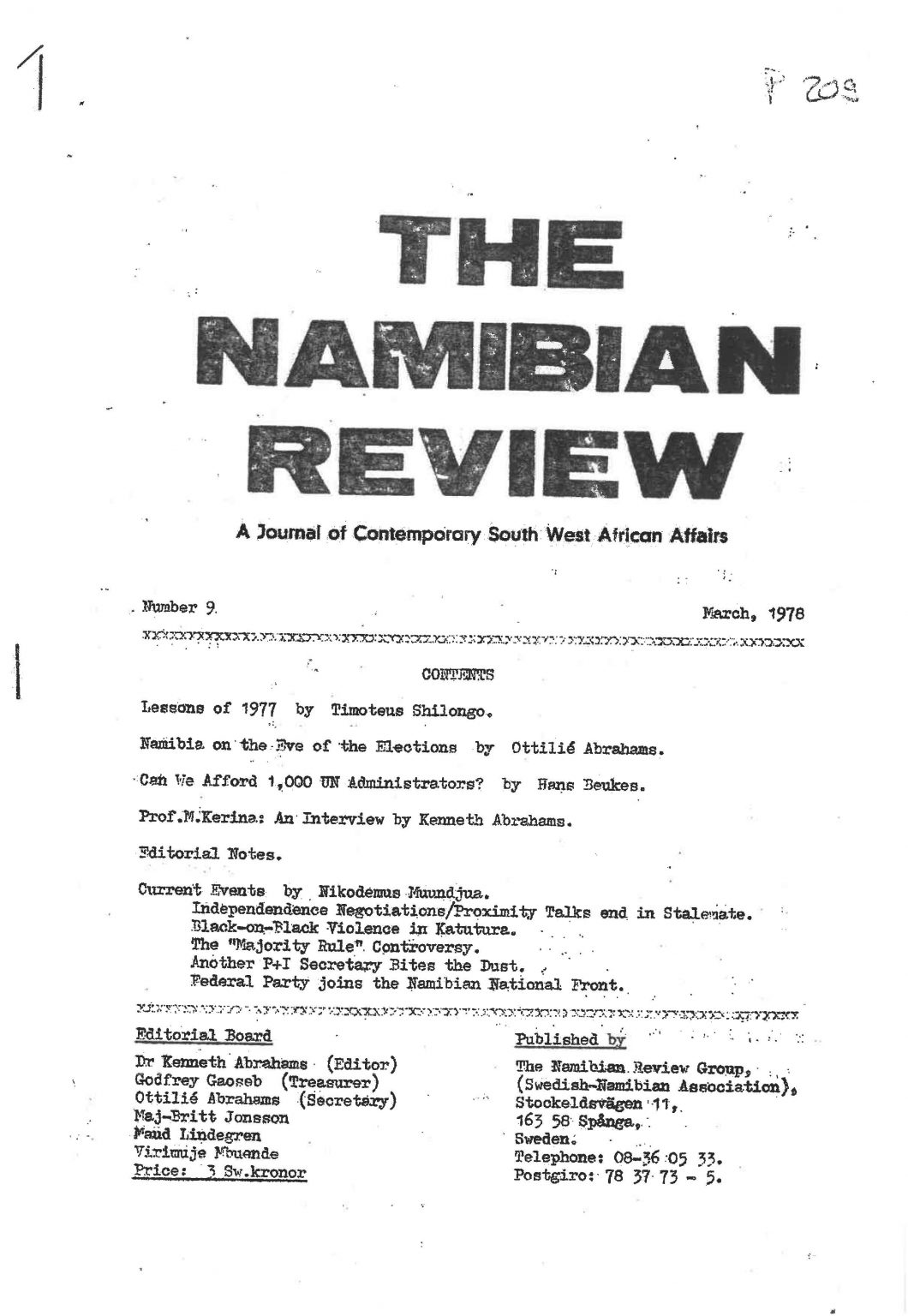 Cover of The Namibian Review. no. 9