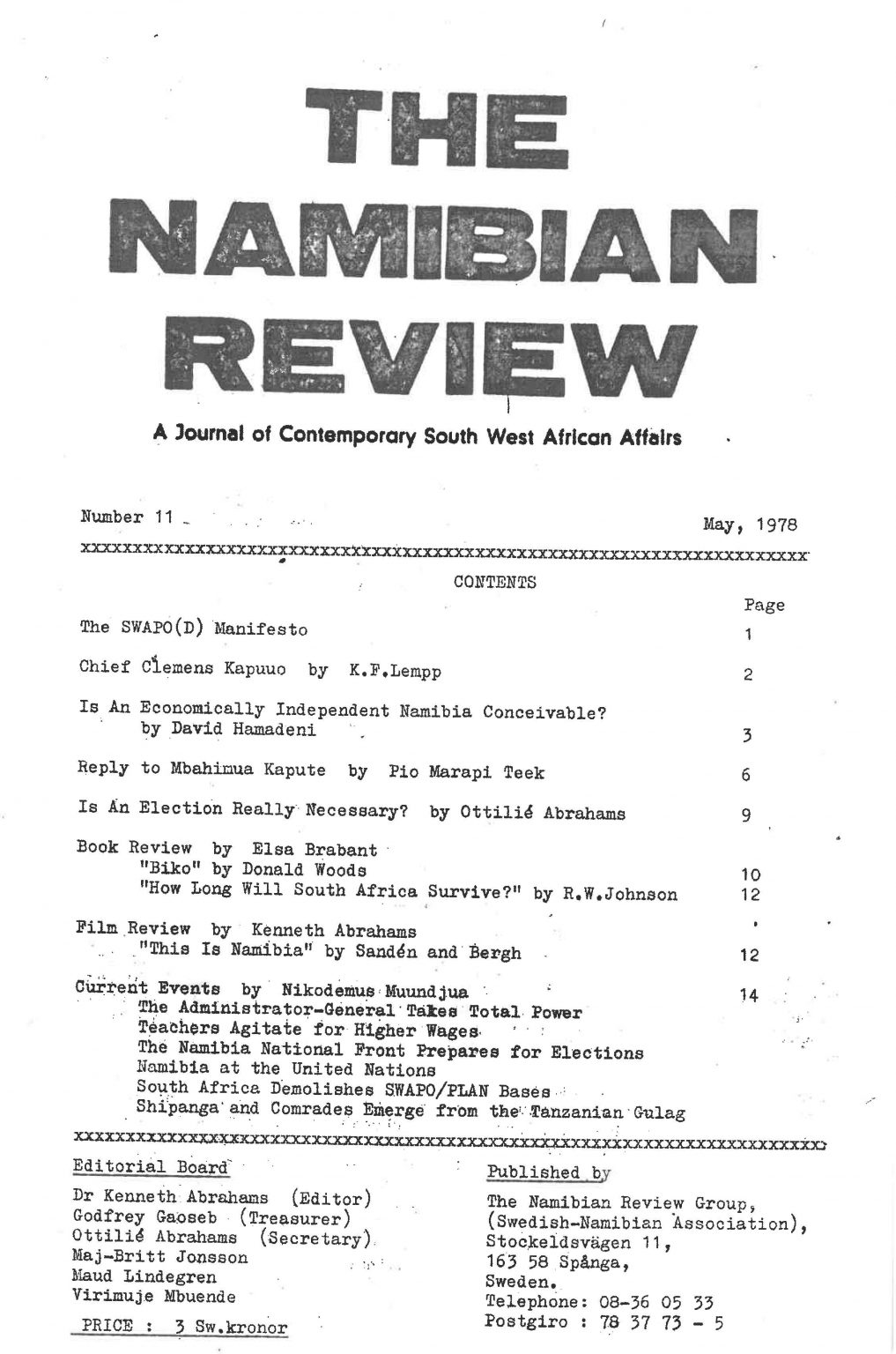 Cover of The Namibian Review. no. 11